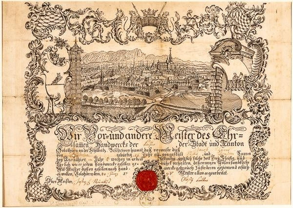 Solothurn Meisterbrief 1794 | Originalwerk - Stichkabinett - Nur CHF 600! Jetzt kaufen auf fluxed.ch